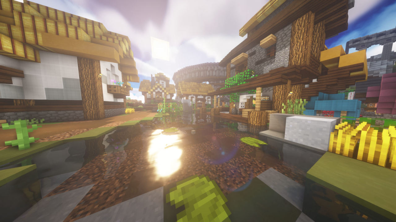 Hypixel SkyBlock Hub village in-game screenshot